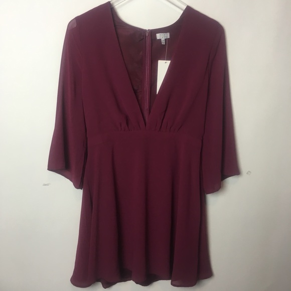 Tobi Dresses & Skirts - TOBI Run To You Burgandy Skater Dress Bell Sleeves